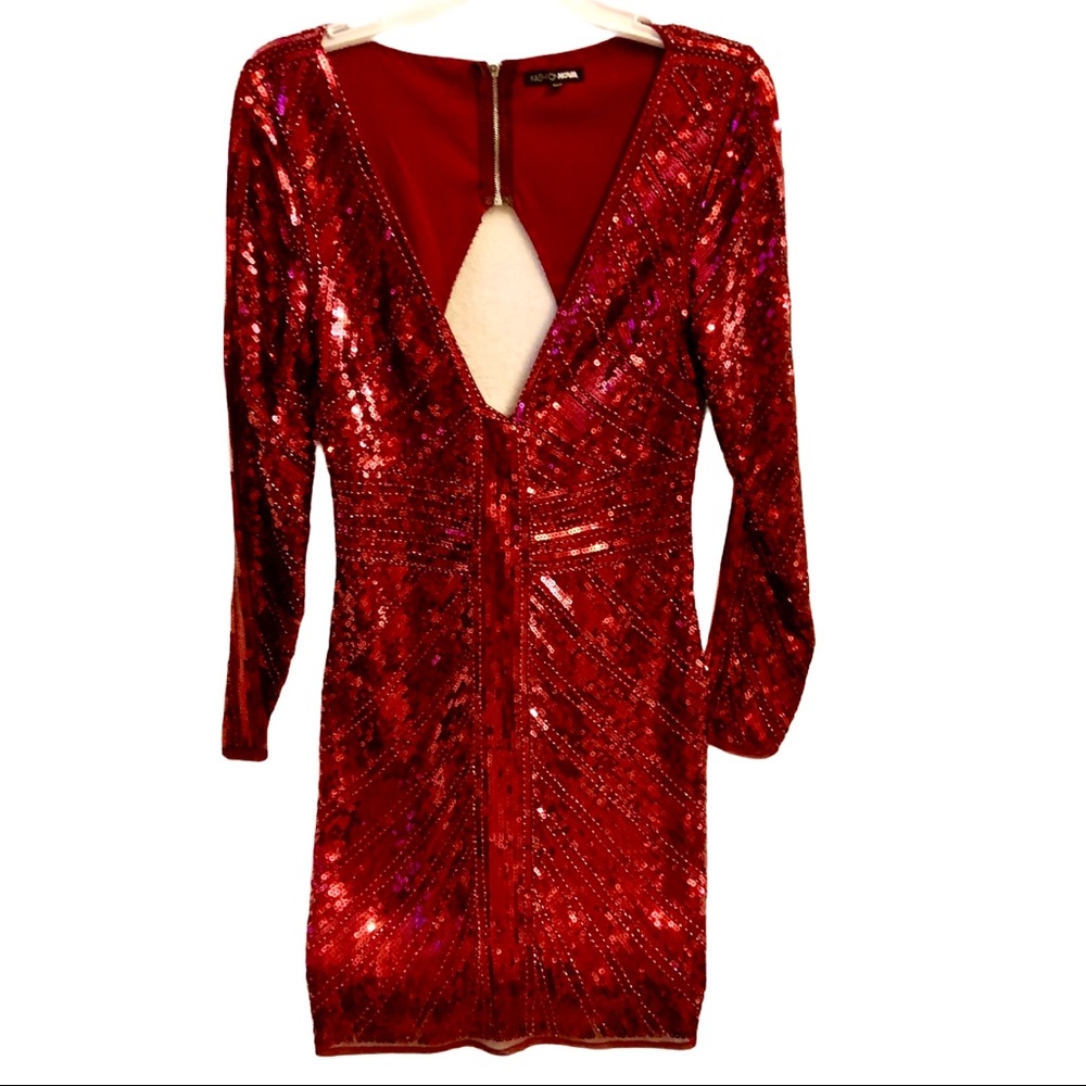 Fashion Nova Dark Red Sequin Mini Dress Size Med
